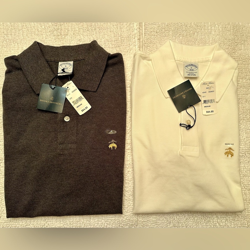 2 NWT BROOKS BROTHERS M GOLDEN FLEECE PERFORMANCE PIQUE SLIM FIT 100% COTTON